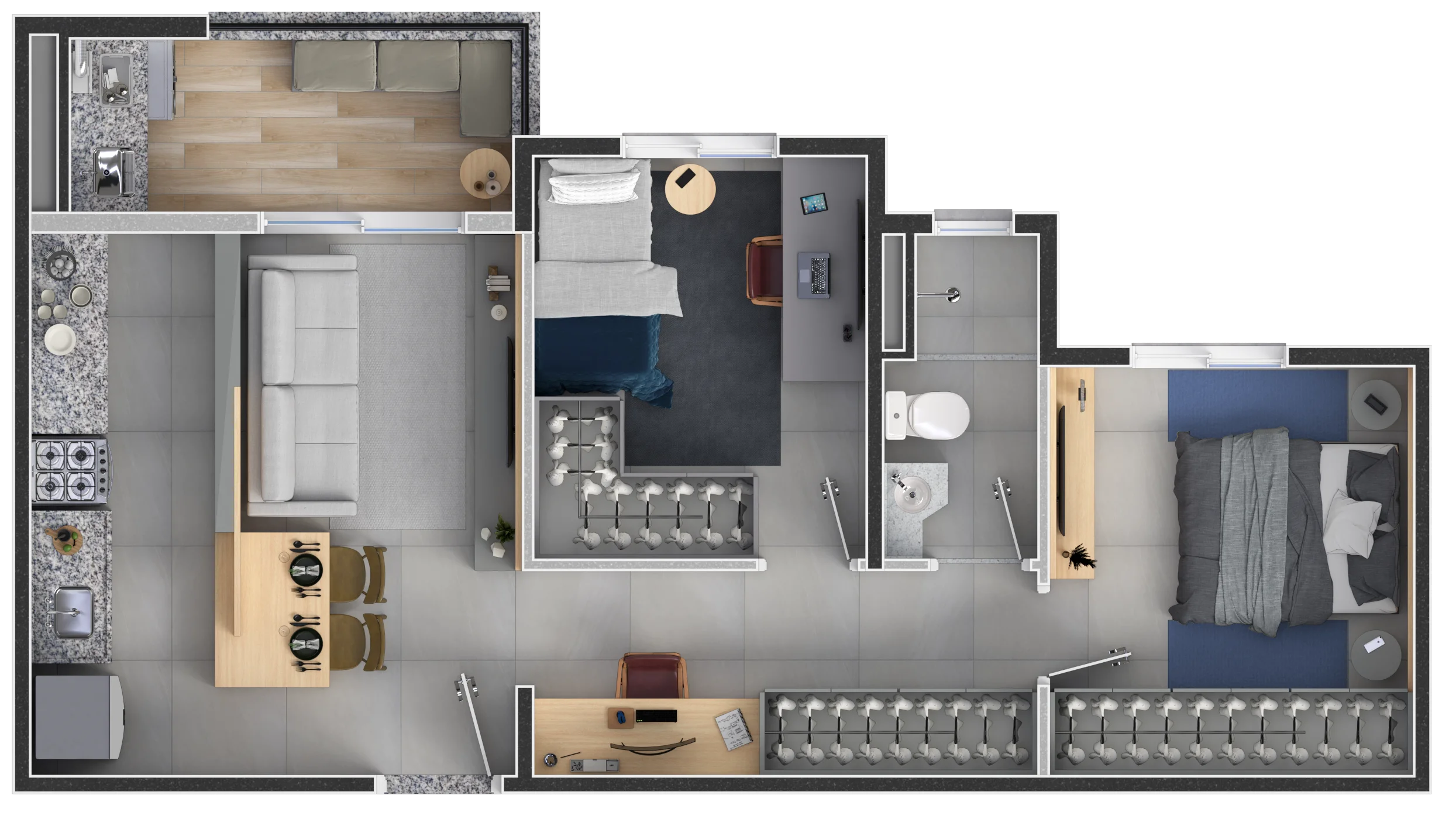 Planta de 54,37m² do Residencial Vigore