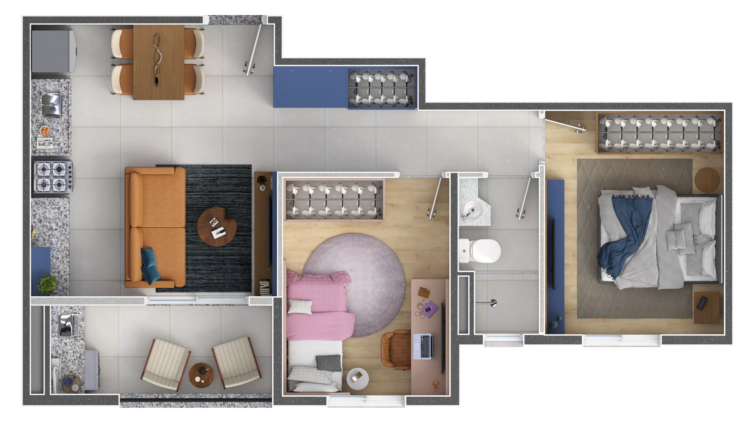 Planta de 54,70m² do Residencial Vigore
