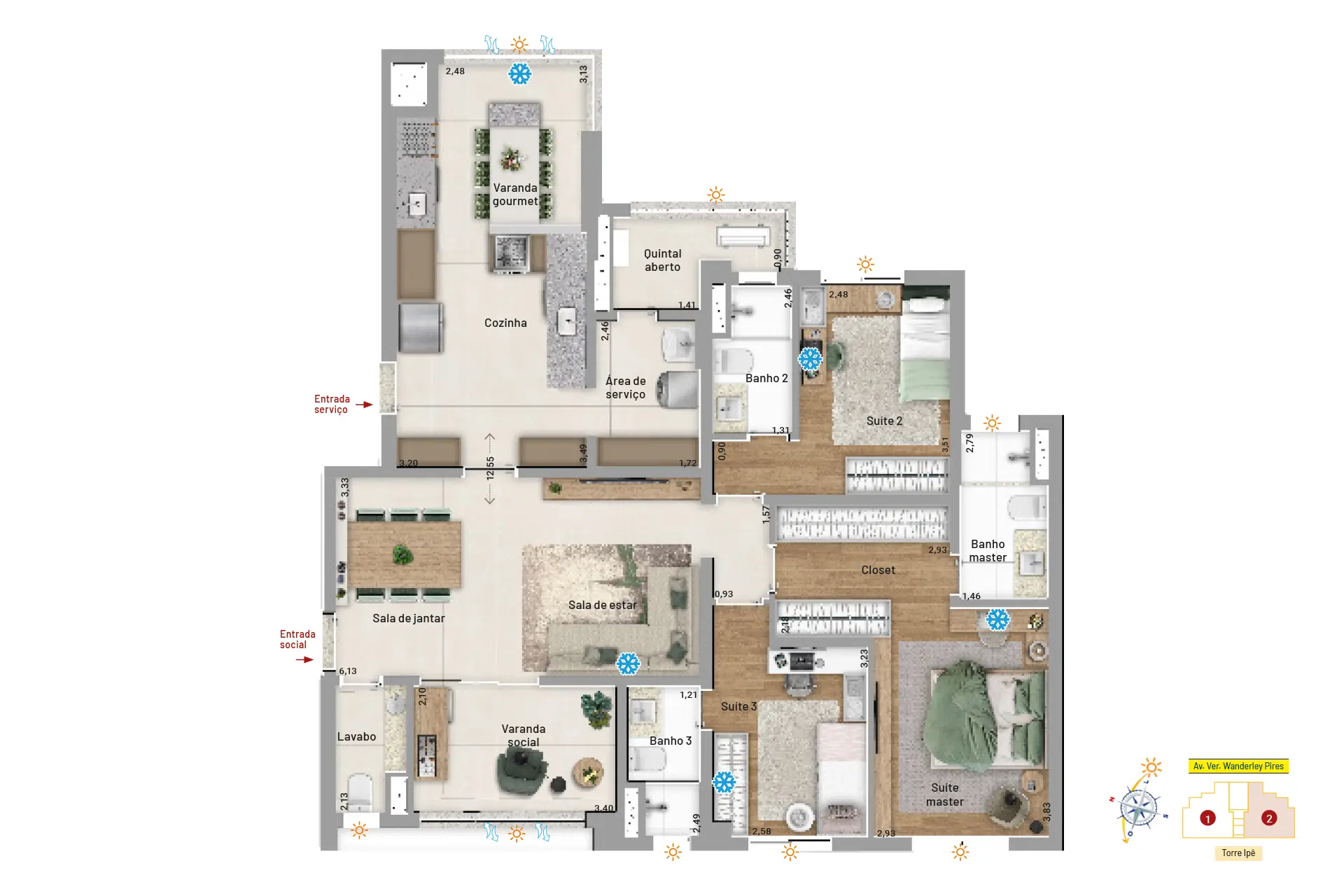 Planta de 132m² do Mistral Jundiaí