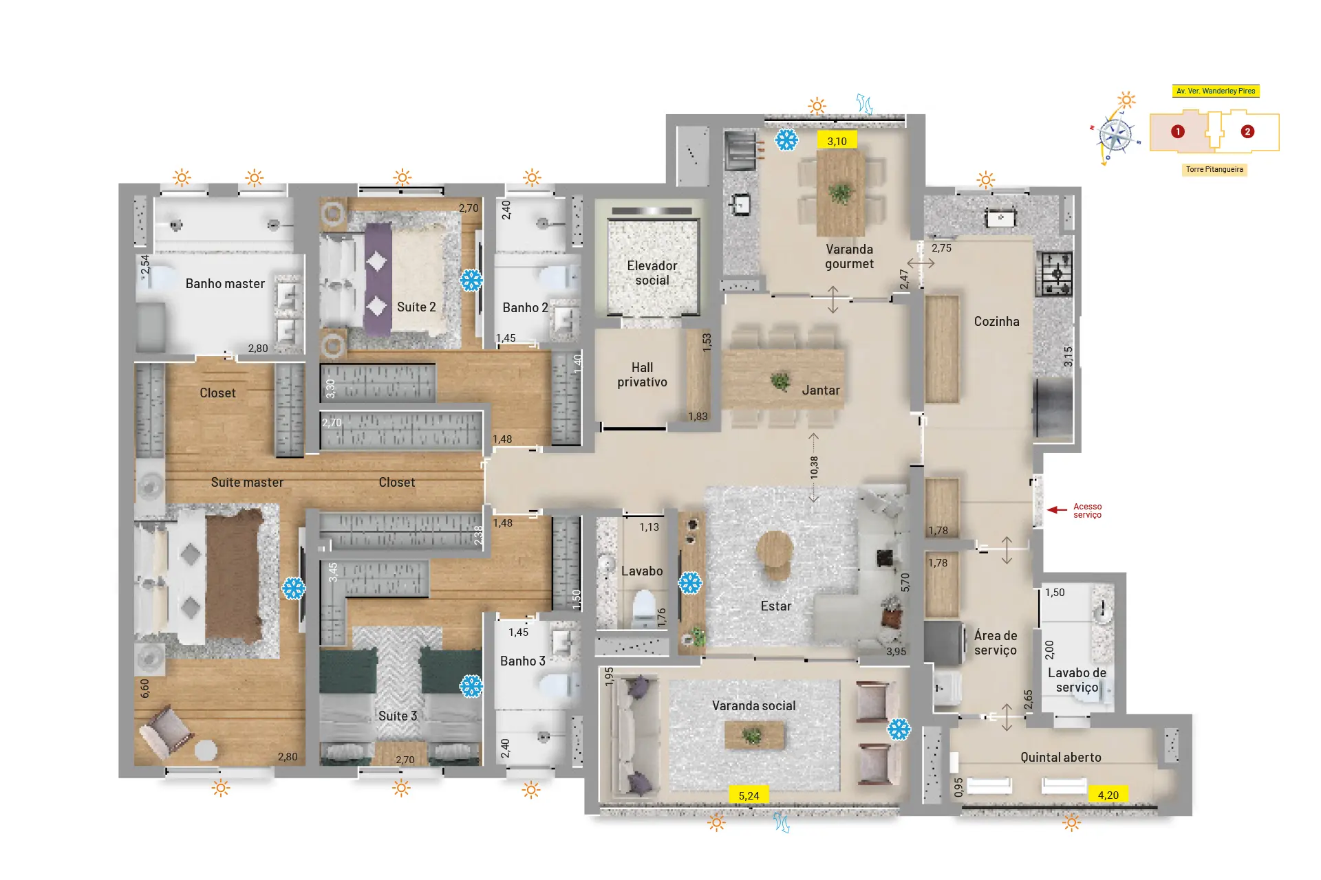 Planta de 166m² do Mistral Jundiaí