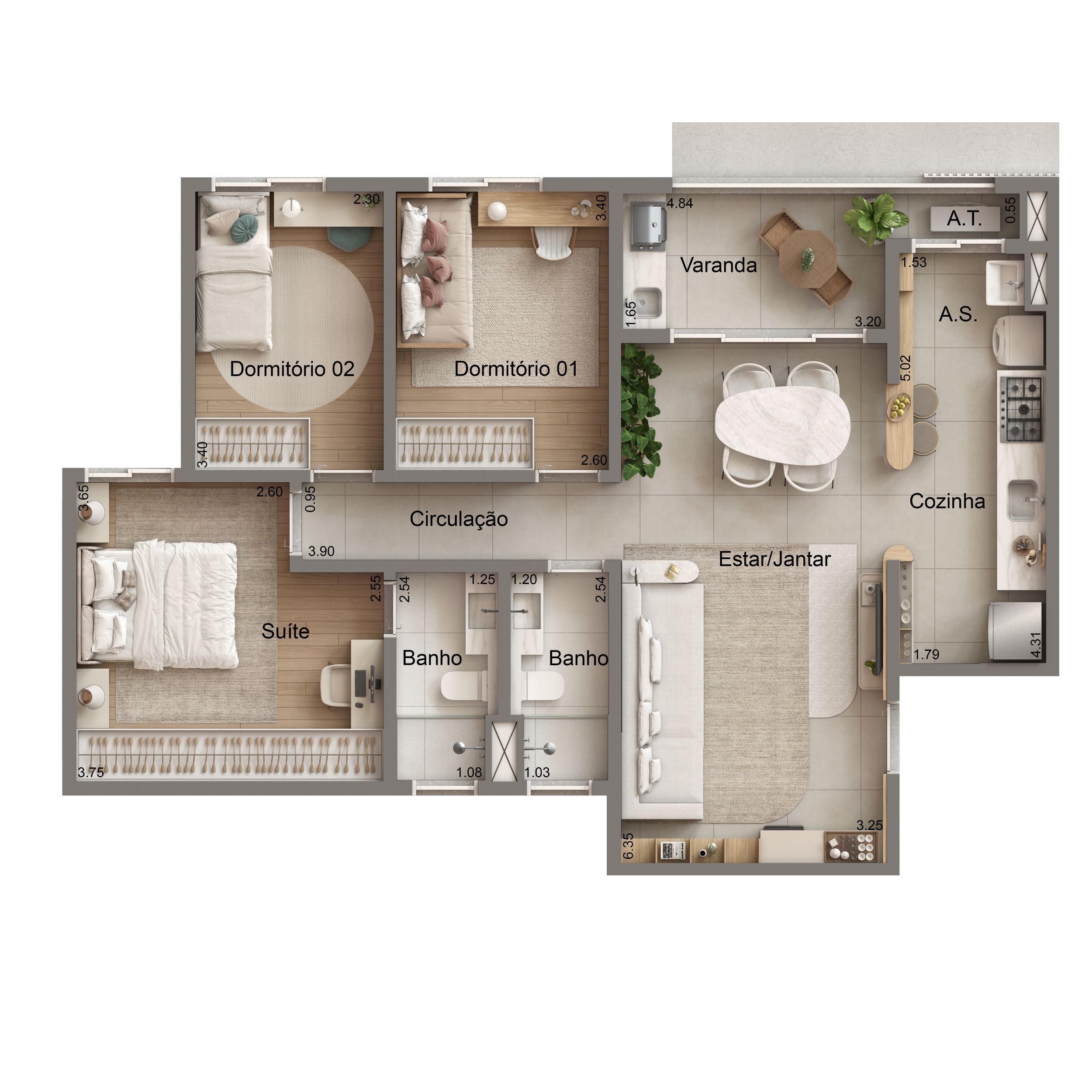 Planta Tipo 01 - 85,36m²