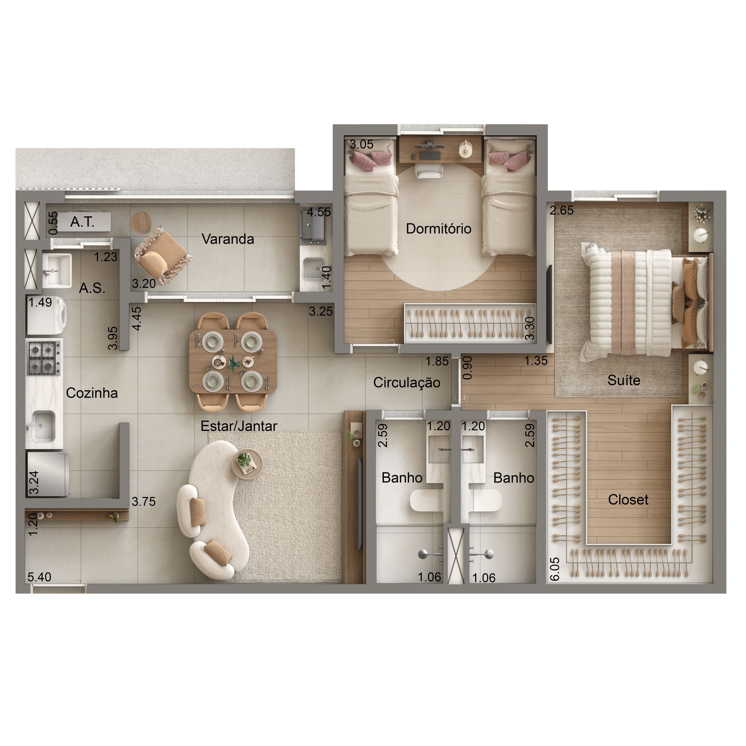 Planta Tipo 02 - 73,25m²